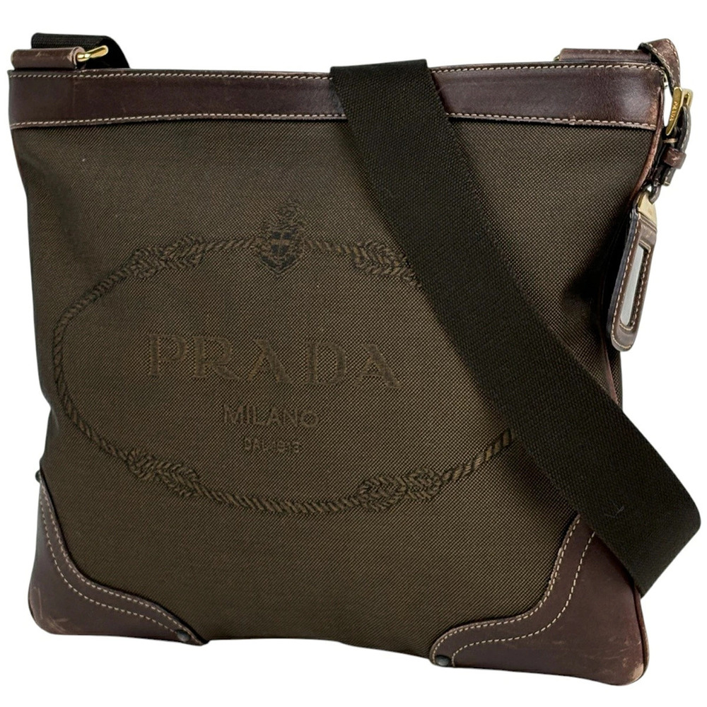Prada Jacquard Shoulder Bag Canvas Brown